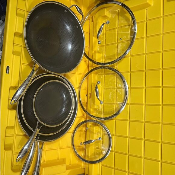 HEXCLAD Hybrid 7 Piece Nonstick Stainless Steel Frying Pan Set 8 10 12" Lids Wok - Picture 2 of 10